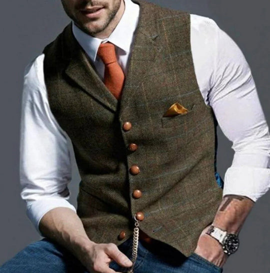 Classic Slim Fit Men's Suit Waistcoat with Six Button Closure