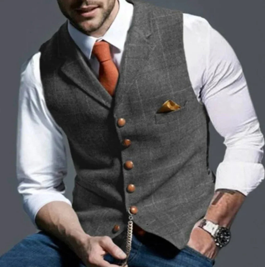 Classic Slim Fit Men's Suit Waistcoat with Six Button Closure