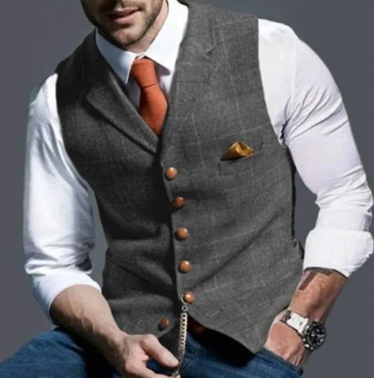 Classic Slim Fit Men's Suit Waistcoat with Six Button Closure