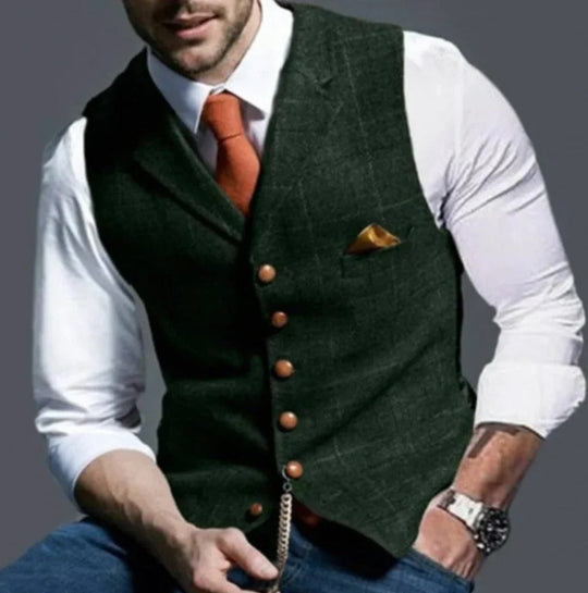 Classic Slim Fit Men's Suit Waistcoat with Six Button Closure