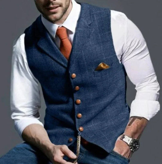 Classic Slim Fit Men's Suit Waistcoat with Six Button Closure