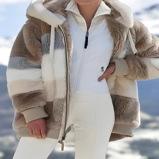 Thick Winter Coat – Colour Block Design with Lamb’s Wool Lining