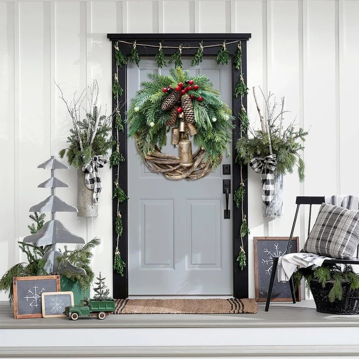 Bohemian Style Christmas Wreath with Handmade Vine and Dried Floral Décor