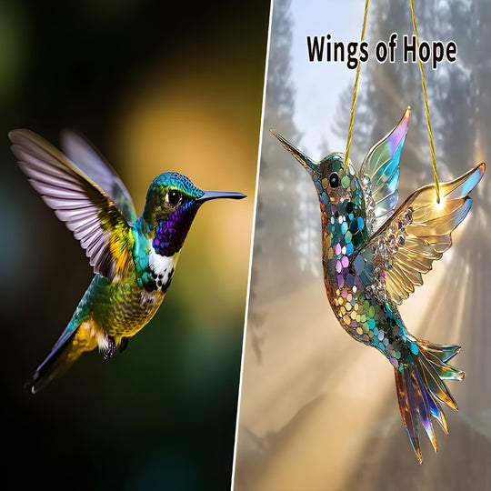 Stained Glass Style Hummingbird Window Panel Suncatcher