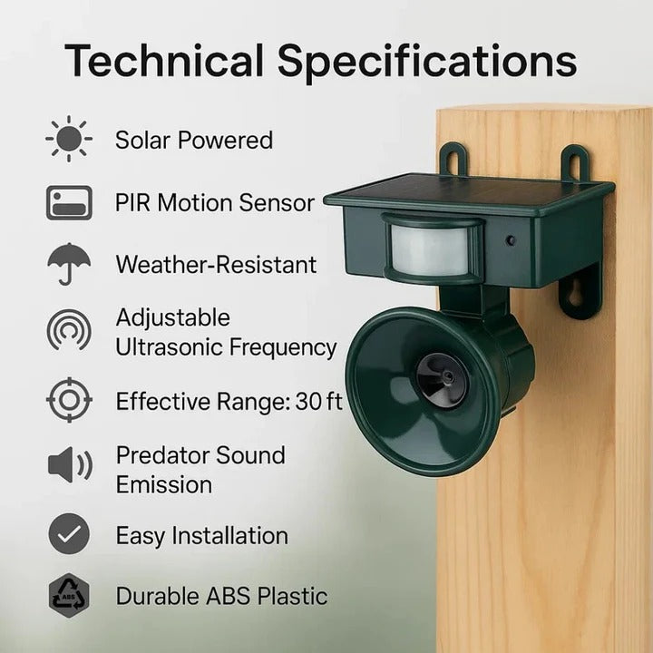 Outdoor Solar-Powered Motion-Activated Bird Deterrent Sound Device