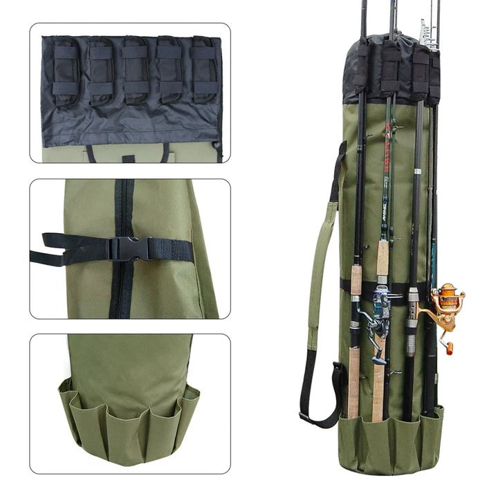 Portable Fishing Gear Bag, Multi-Pocket Rod Storage