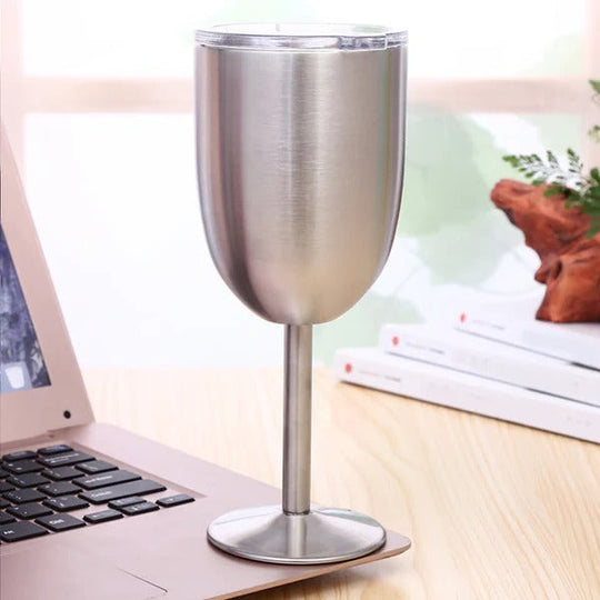 Insulated Stemmed Stainless Steel Wine Goblet with Lid