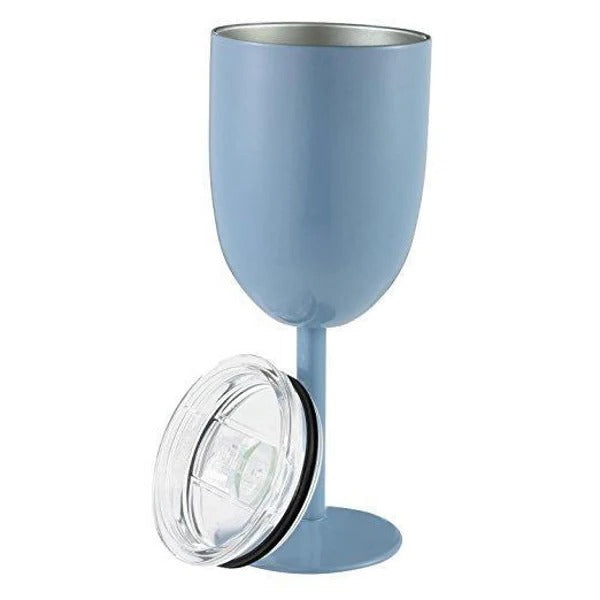 Insulated Stemmed Stainless Steel Wine Goblet with Lid