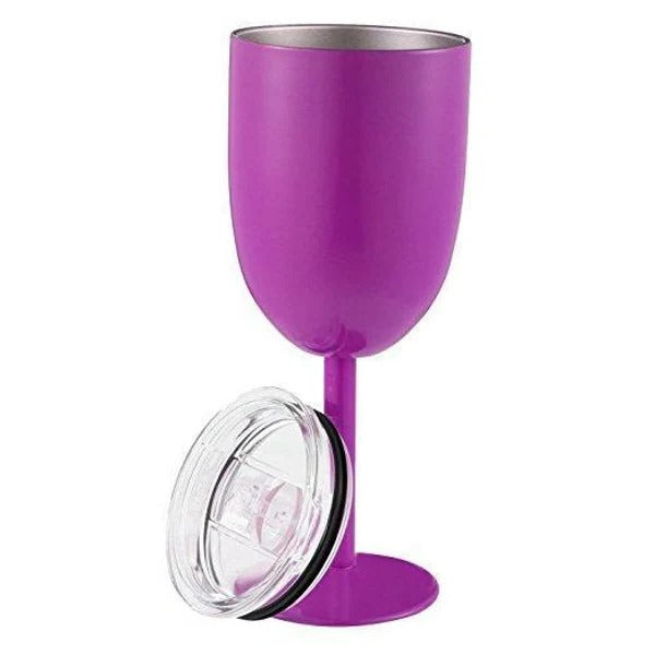Insulated Stemmed Stainless Steel Wine Goblet with Lid