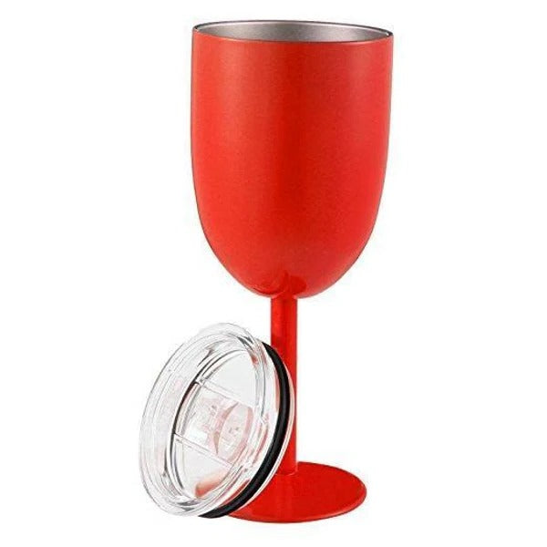 Insulated Stemmed Stainless Steel Wine Goblet with Lid
