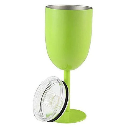 Insulated Stemmed Stainless Steel Wine Goblet with Lid