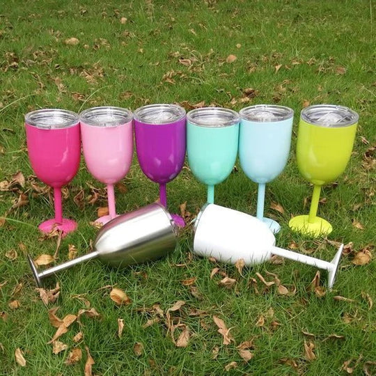 Insulated Stemmed Stainless Steel Wine Goblet with Lid
