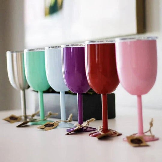 Insulated Stemmed Stainless Steel Wine Goblet with Lid