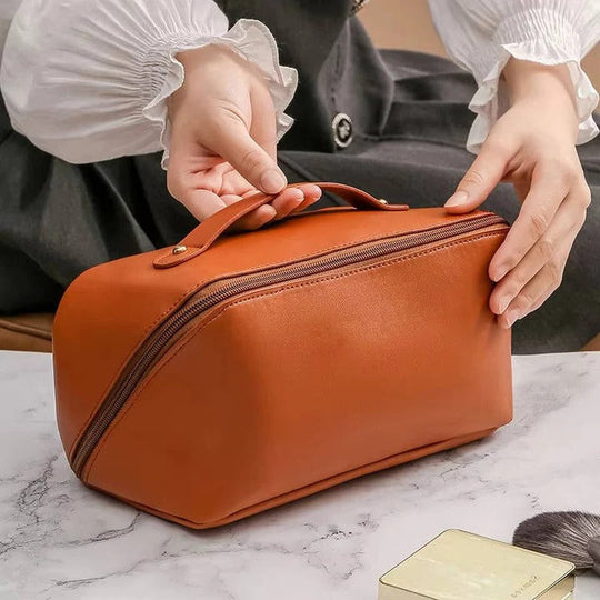Makeup Organiser Pouch with PU Exterior and Wide Opening Design