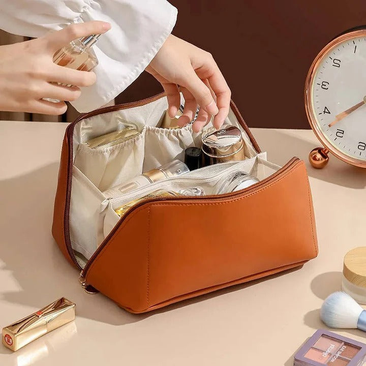 Makeup Organiser Pouch with PU Exterior and Wide Opening Design