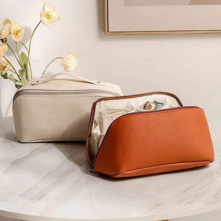 Makeup Organiser Pouch with PU Exterior and Wide Opening Design
