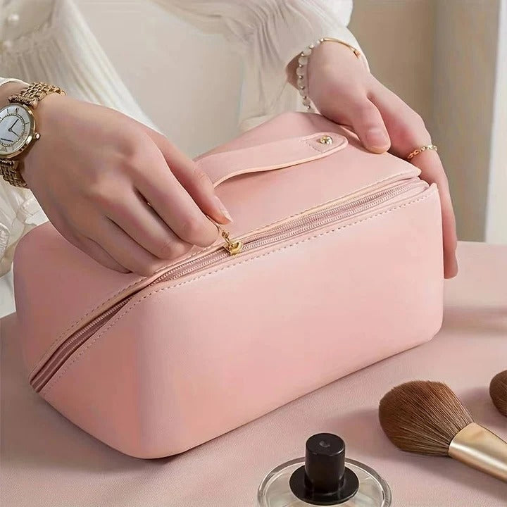 Makeup Organiser Pouch with PU Exterior and Wide Opening Design