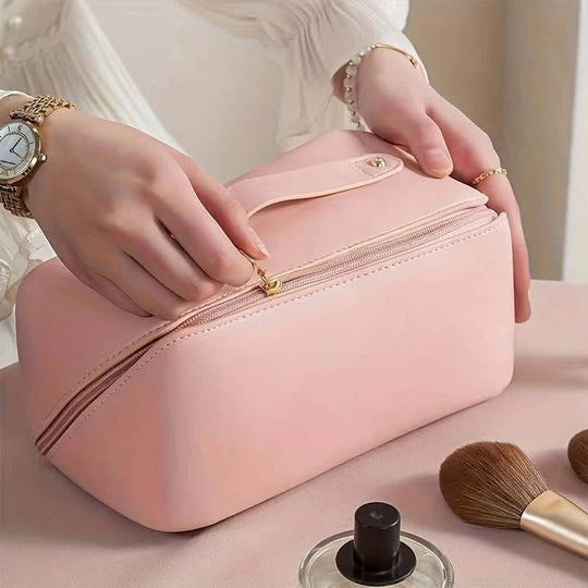 Makeup Organiser Pouch with PU Exterior and Wide Opening Design