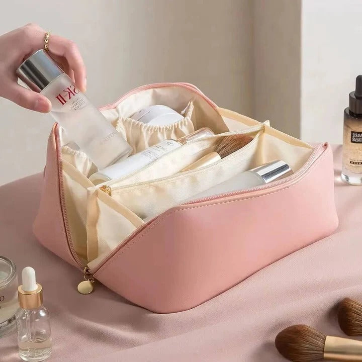 Makeup Organiser Pouch with PU Exterior and Wide Opening Design