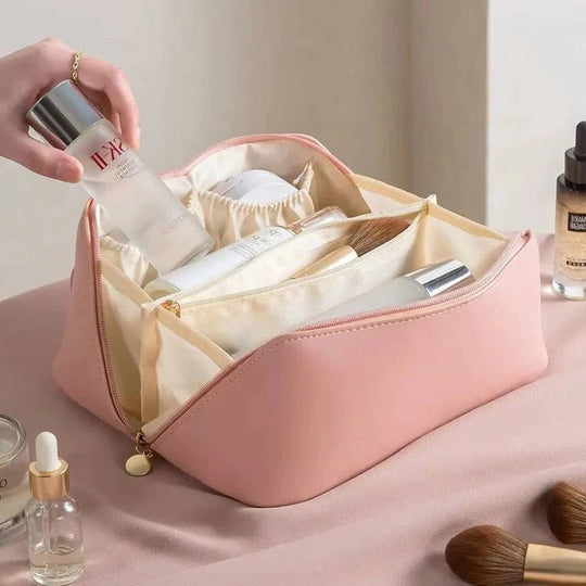 Makeup Organiser Pouch with PU Exterior and Wide Opening Design