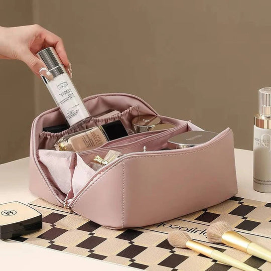 Makeup Organiser Pouch with PU Exterior and Wide Opening Design