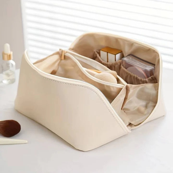 Makeup Organiser Pouch with PU Exterior and Wide Opening Design