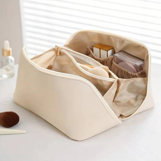 Makeup Organiser Pouch with PU Exterior and Wide Opening Design