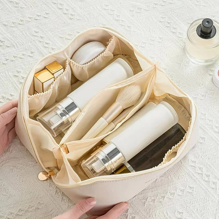 Makeup Organiser Pouch with PU Exterior and Wide Opening Design