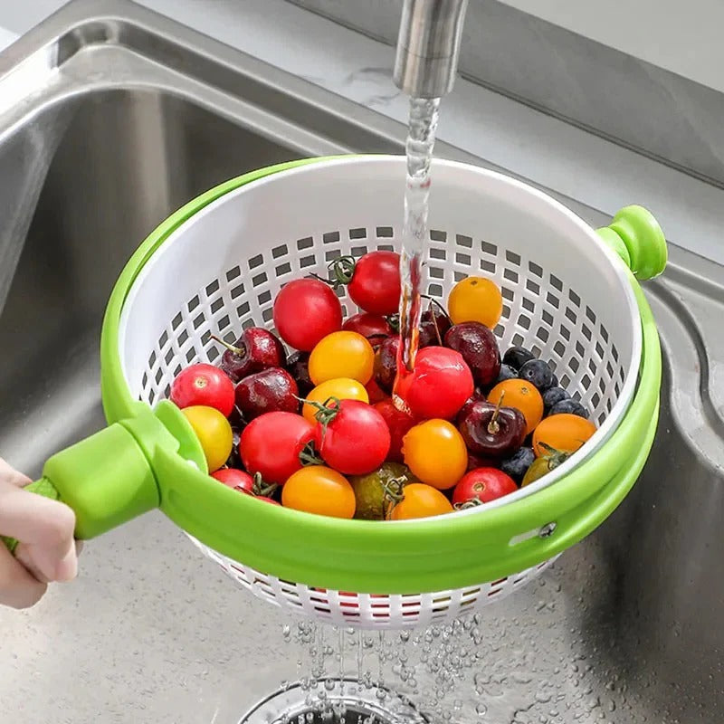 Manual Spin Salad Bowl with Built-In Rinse and Drain System