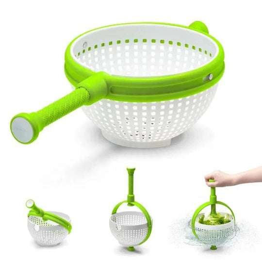 Manual Spin Salad Bowl with Built-In Rinse and Drain System