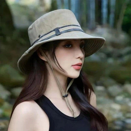 Outdoor Brimmed Bucket Hat with Adjustable Strap and Vent Panels