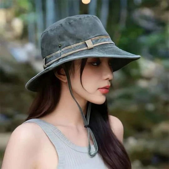 Outdoor Brimmed Bucket Hat with Adjustable Strap and Vent Panels