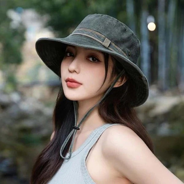 Outdoor Brimmed Bucket Hat with Adjustable Strap and Vent Panels