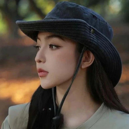 Outdoor Brimmed Bucket Hat with Adjustable Strap and Vent Panels