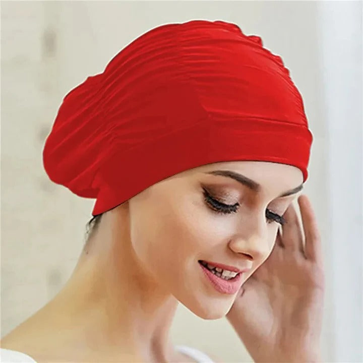 Stretch Swim Cap with Twist Front Turban Design for Swimmers