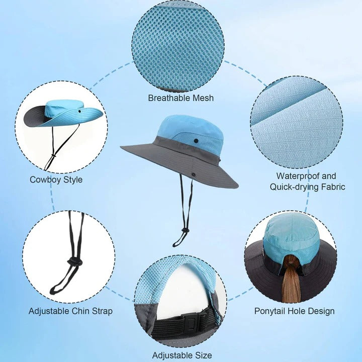 Foldable Outdoor Sun Hat with Wide Brim and Adjustable Strap