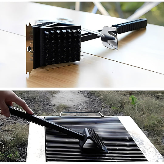 3 in 1 Grill Cleaning Brush with Bristles, Scraper, and Sponge