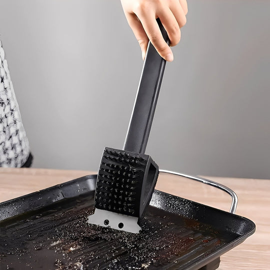 3 in 1 Grill Cleaning Brush with Bristles, Scraper, and Sponge