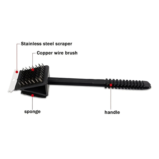 3 in 1 Grill Cleaning Brush with Bristles, Scraper, and Sponge