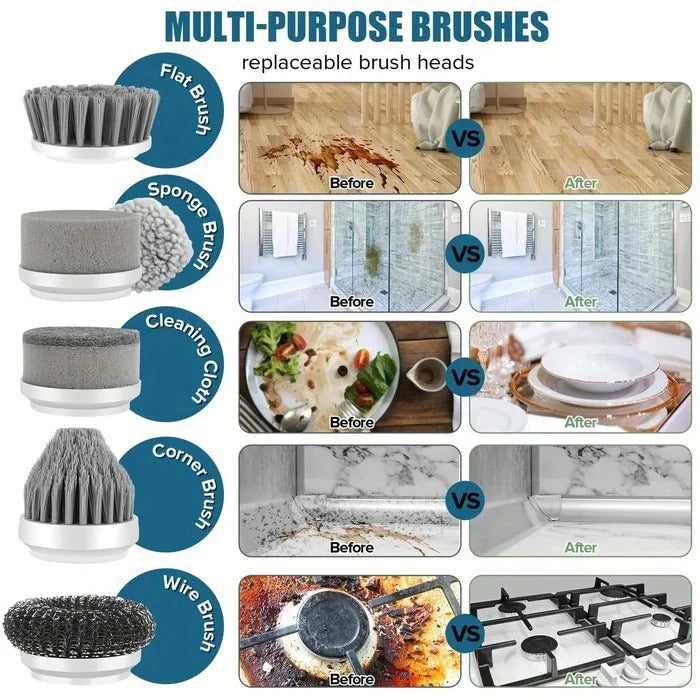 Cordless Electric Spin Scrubber with Interchangeable Brush Heads