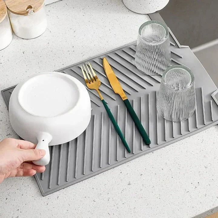 Silicone Kitchen Drying Mat with Grooved Drain