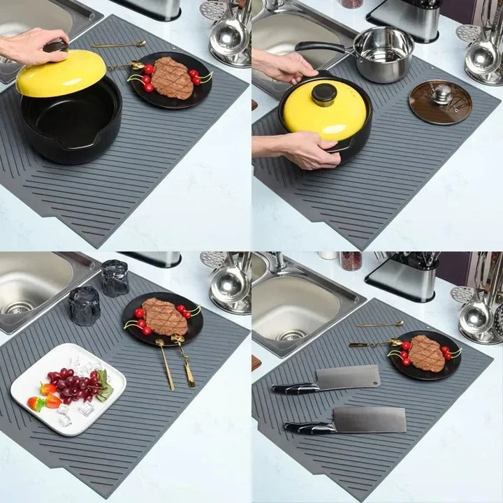 Silicone Kitchen Drying Mat with Grooved Drain