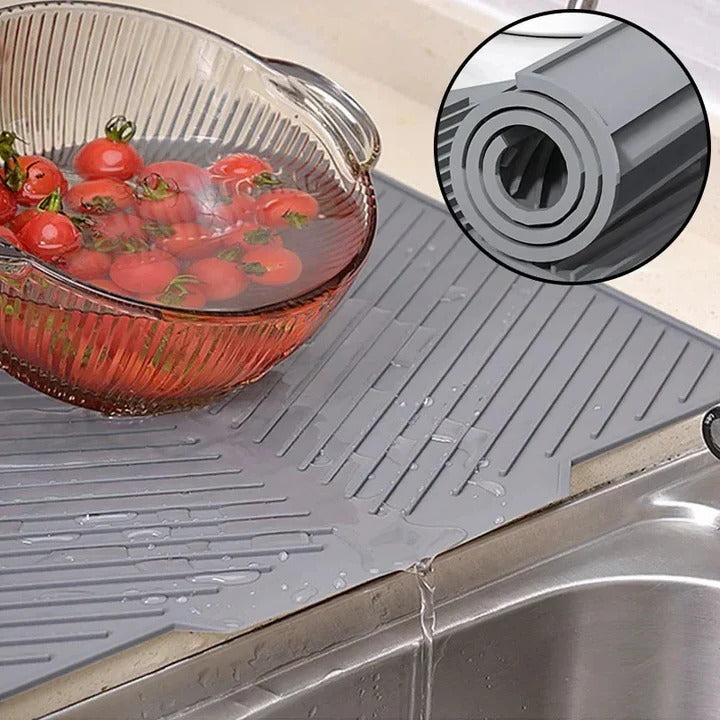 Silicone Kitchen Drying Mat with Grooved Drain
