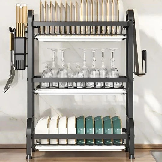 3 Tier Kitchen Dish Drying Rack with Adjustable Shelves