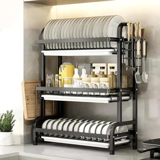 3 Tier Kitchen Dish Drying Rack with Adjustable Shelves