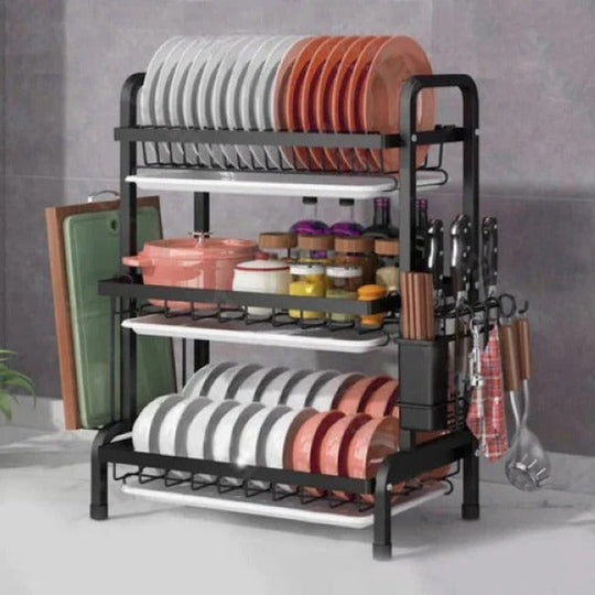 3 Tier Kitchen Dish Drying Rack with Adjustable Shelves