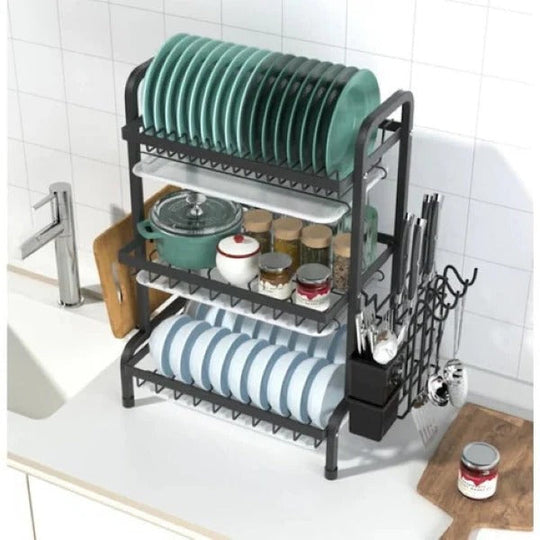3 Tier Kitchen Dish Drying Rack with Adjustable Shelves