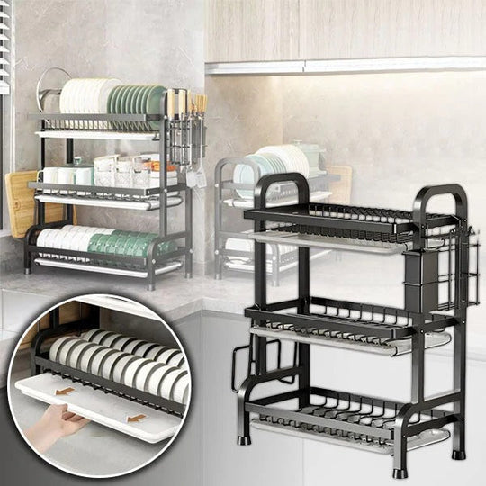 3 Tier Kitchen Dish Drying Rack with Adjustable Shelves