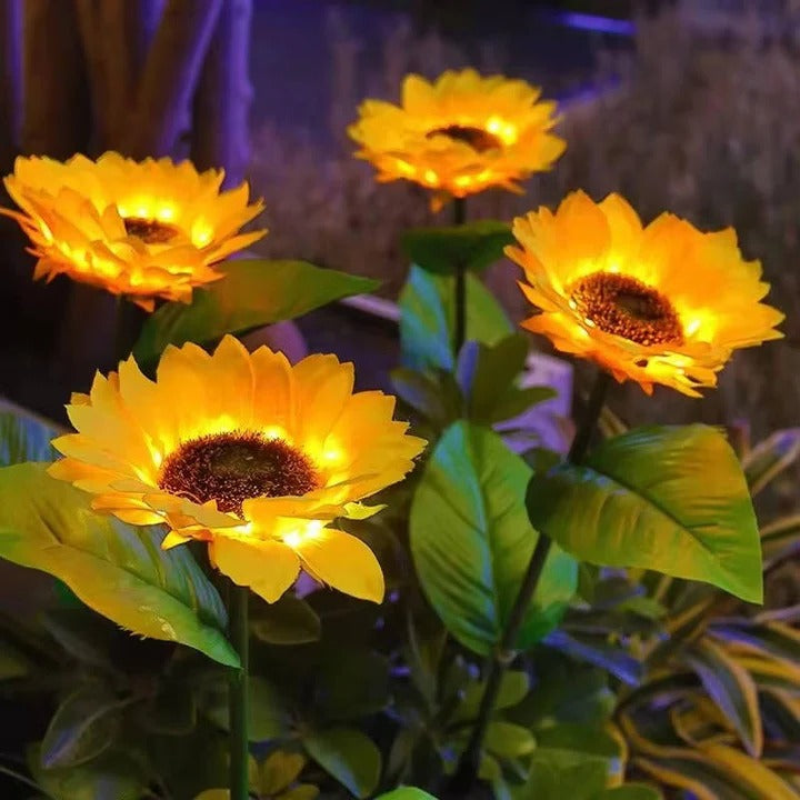 Sunflower Style Solar LED Light with Fabric Petals and Iron Frame