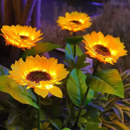 Sunflower Style Solar LED Light with Fabric Petals and Iron Frame